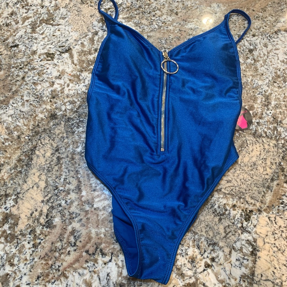 Metallic Blue Zip Up Bikini